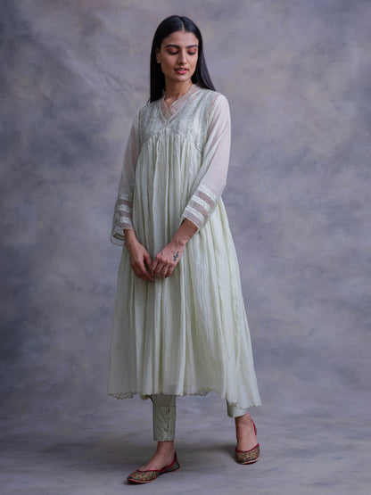 Indo Fuscion Dress With Stripe Embroidery