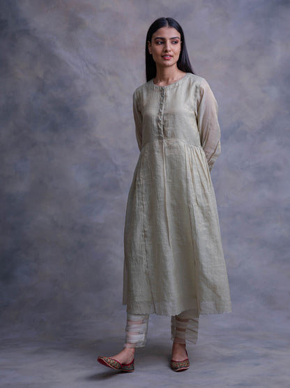 Chanderi Tissue Kurta In Mint Green Color