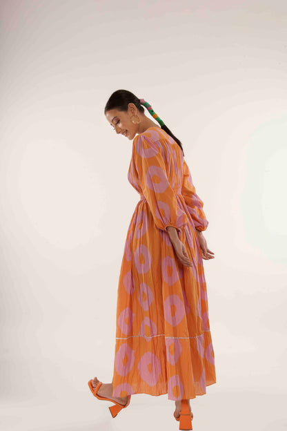 Tie And Dye- Pink Orange Rue Dress