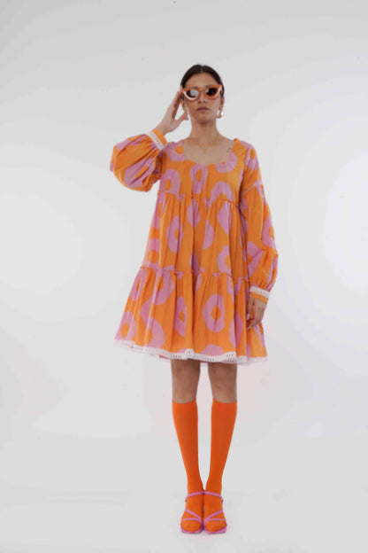 Tie And Dye- Pink Orange Daisy Dress