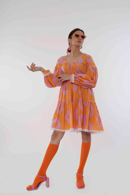 Tie And Dye- Pink Orange Daisy Dress