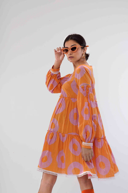 Tie And Dye- Pink Orange Daisy Dress