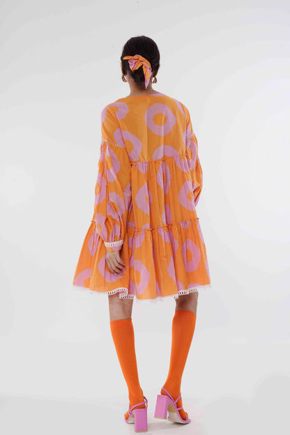 Tie And Dye- Pink Orange Daisy Dress