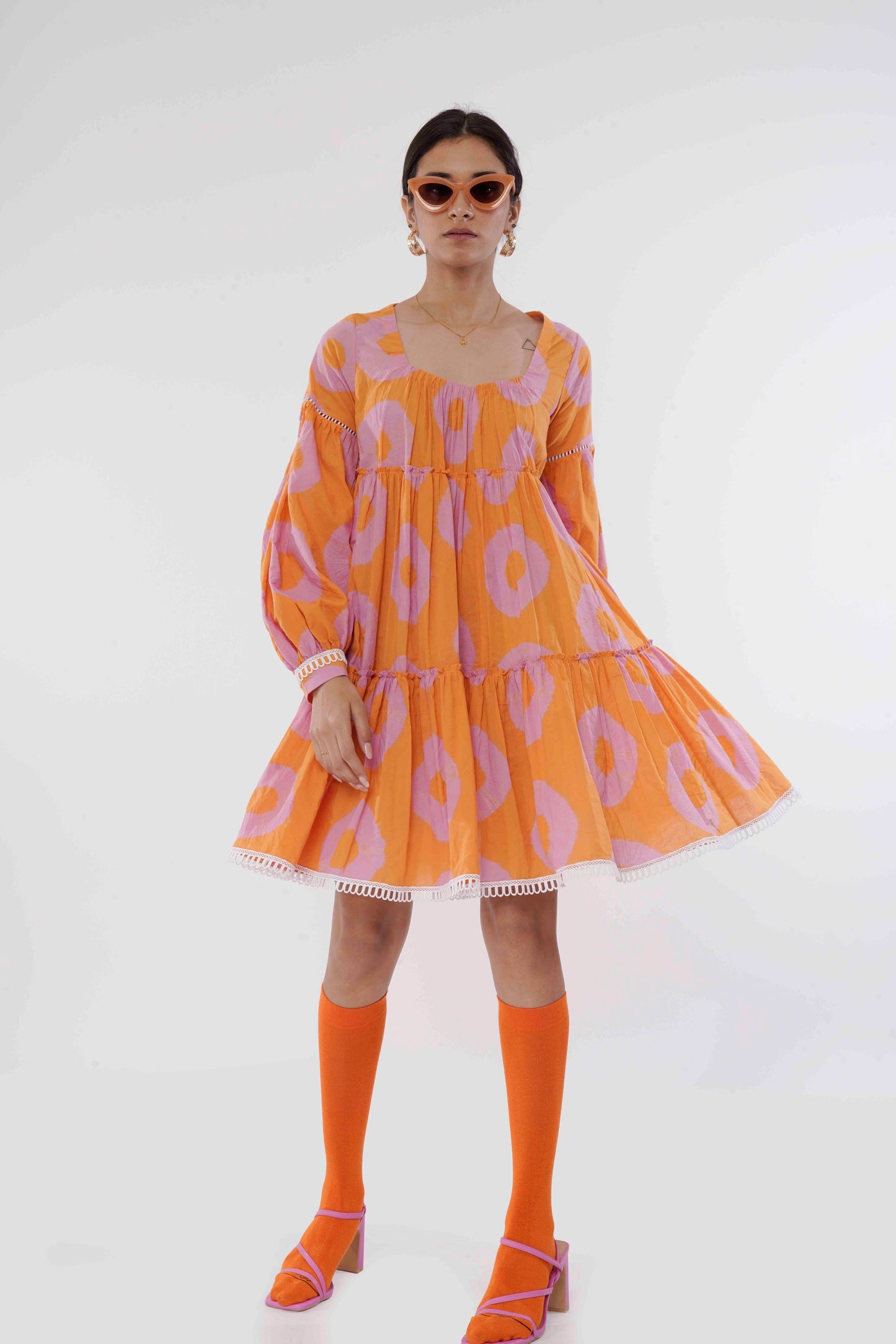 Tie And Dye- Pink Orange Daisy Dress