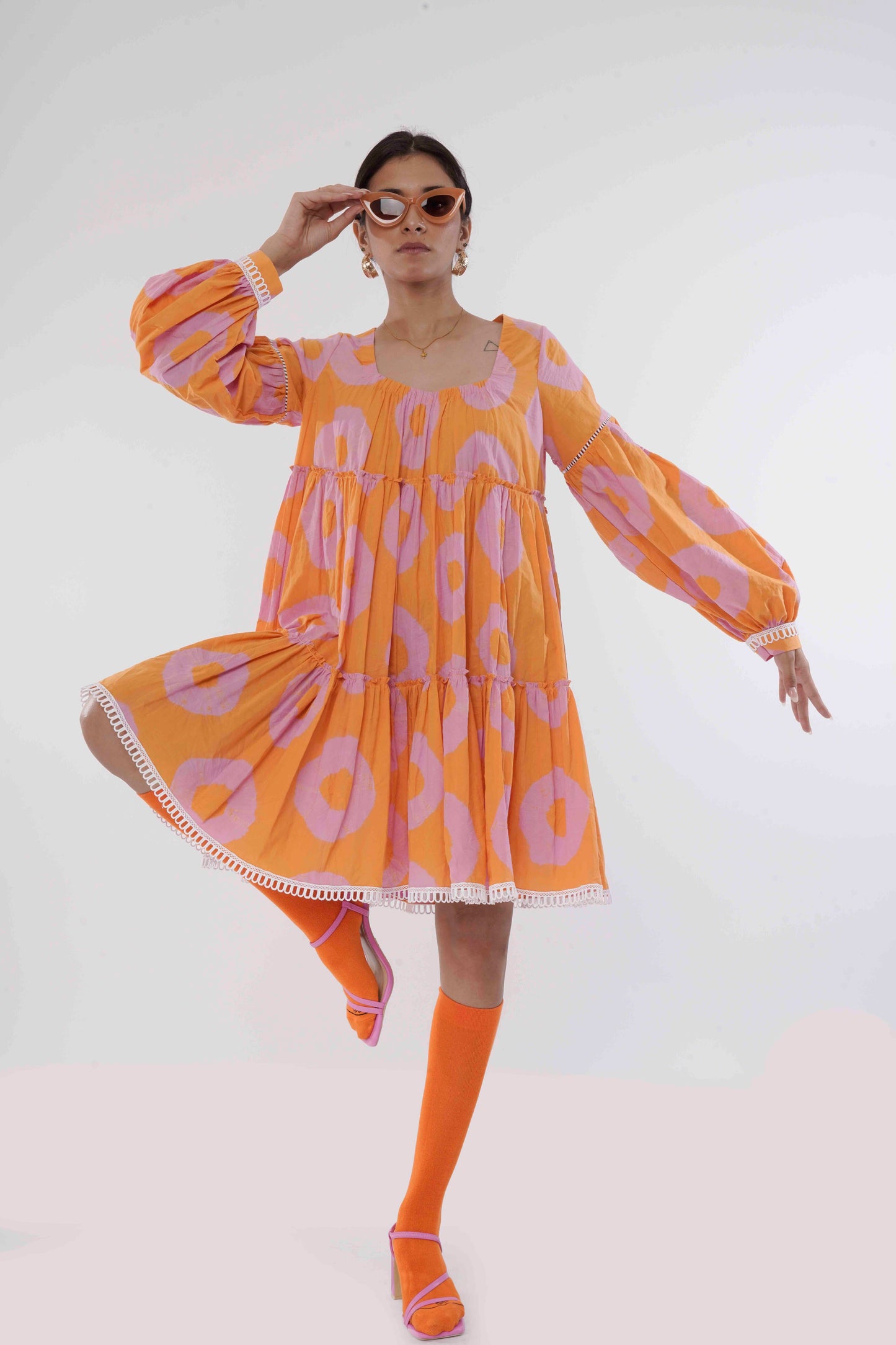 Tie And Dye- Pink Orange Daisy Dress