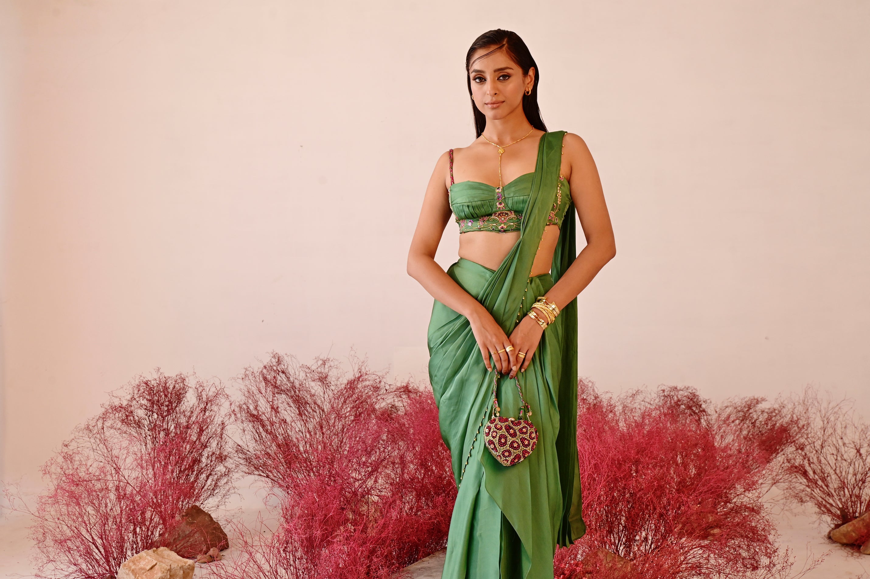 Green Ready To Wear Saree Designer With Sequins Embellished Blouse |  EST26-FAB-1898 | Cilory.com