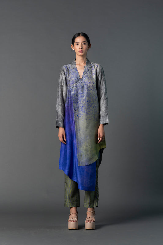 Assymetric Tunic With Length Solid Colour Pleats