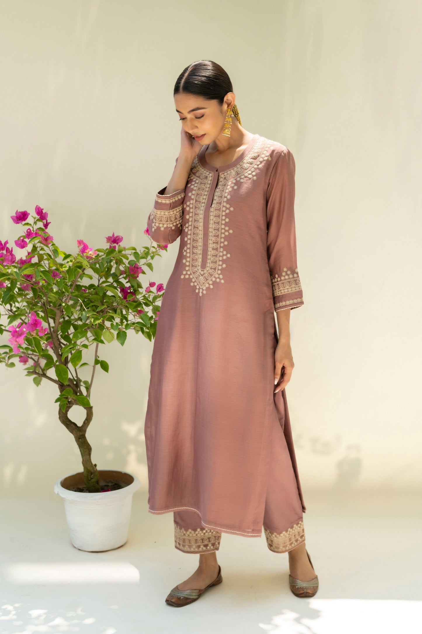 Dastak Kurta Set - Chestnut Brown