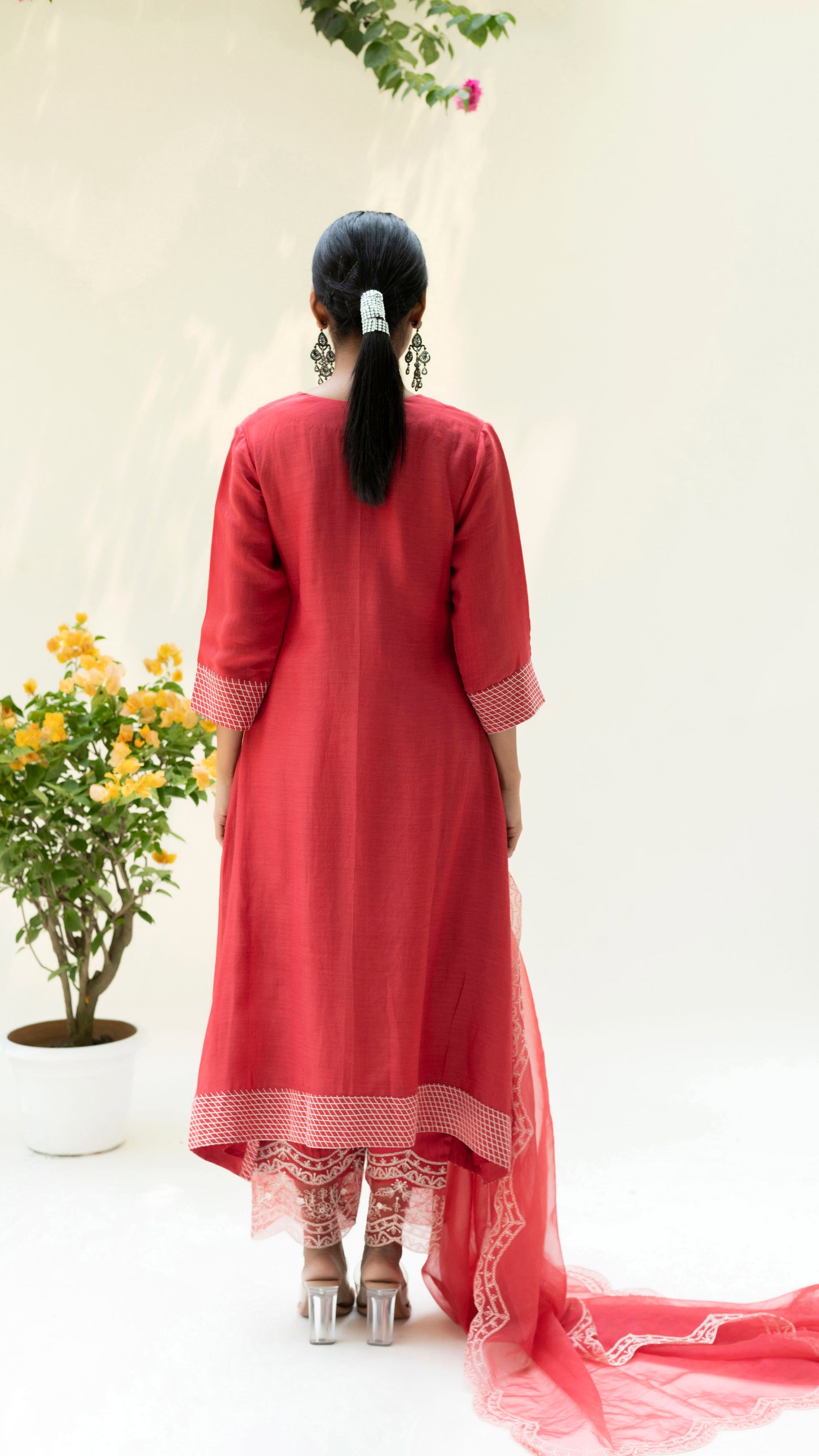 Seher Asymmetrical Kurta Set - Dusty Red