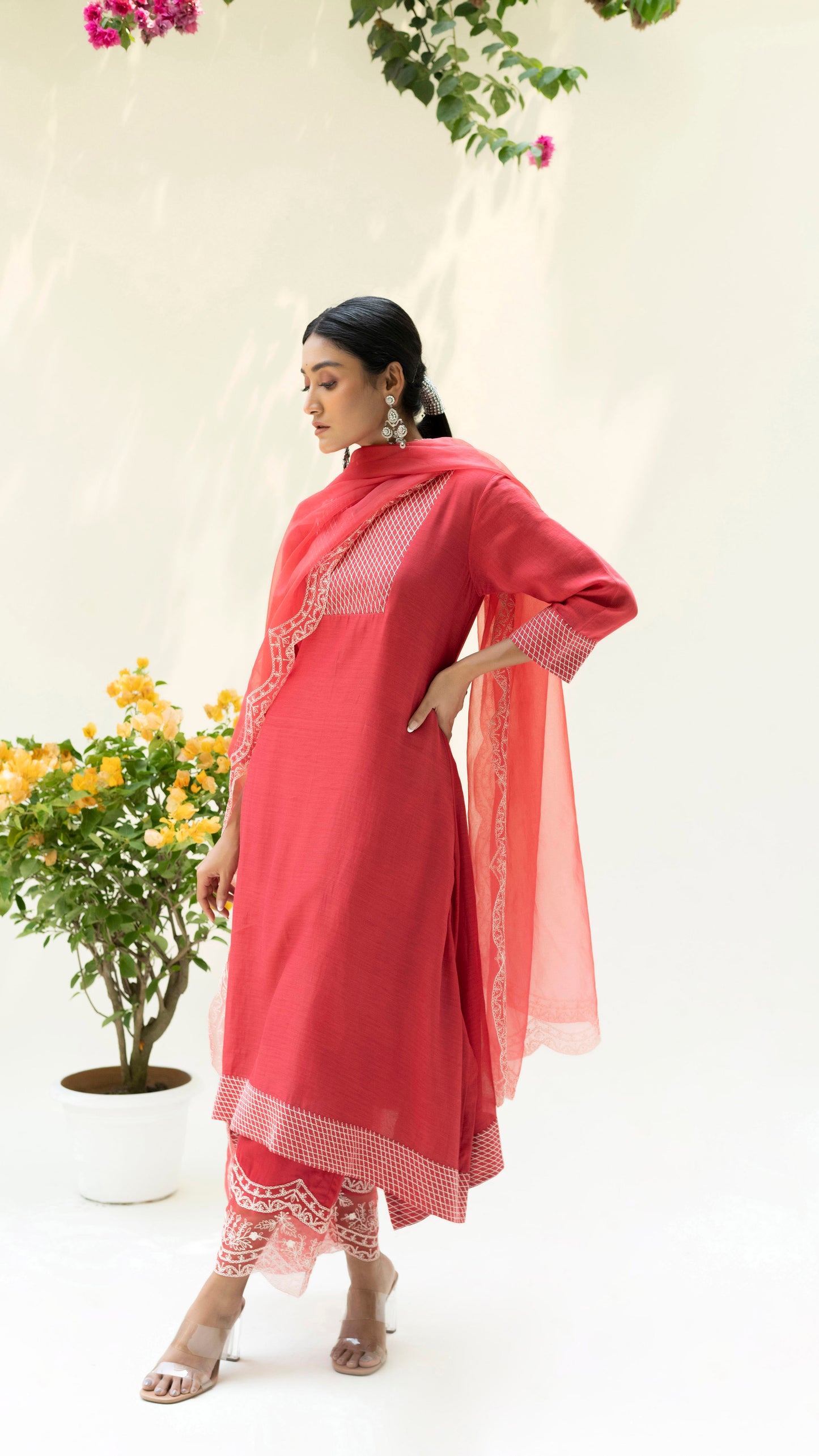 Seher Asymmetrical Kurta Set - Dusty Red