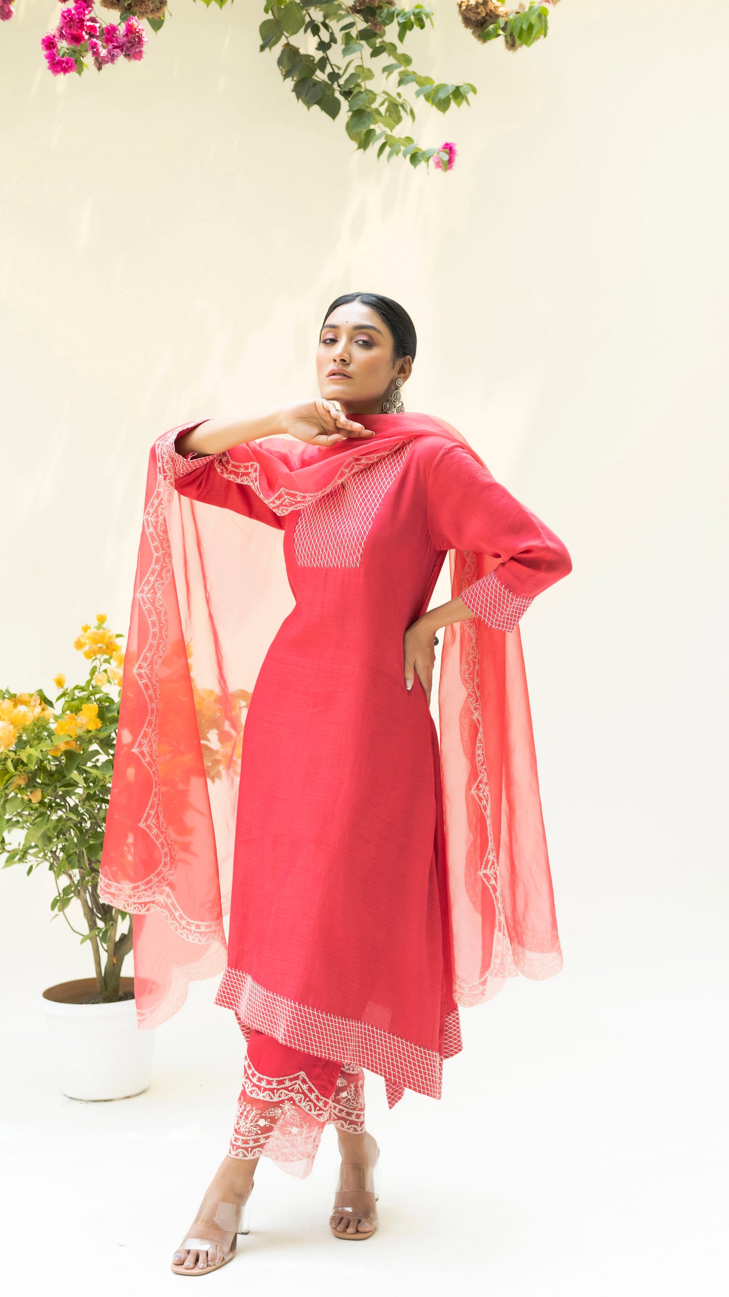 Seher Asymmetrical Kurta Set - Dusty Red