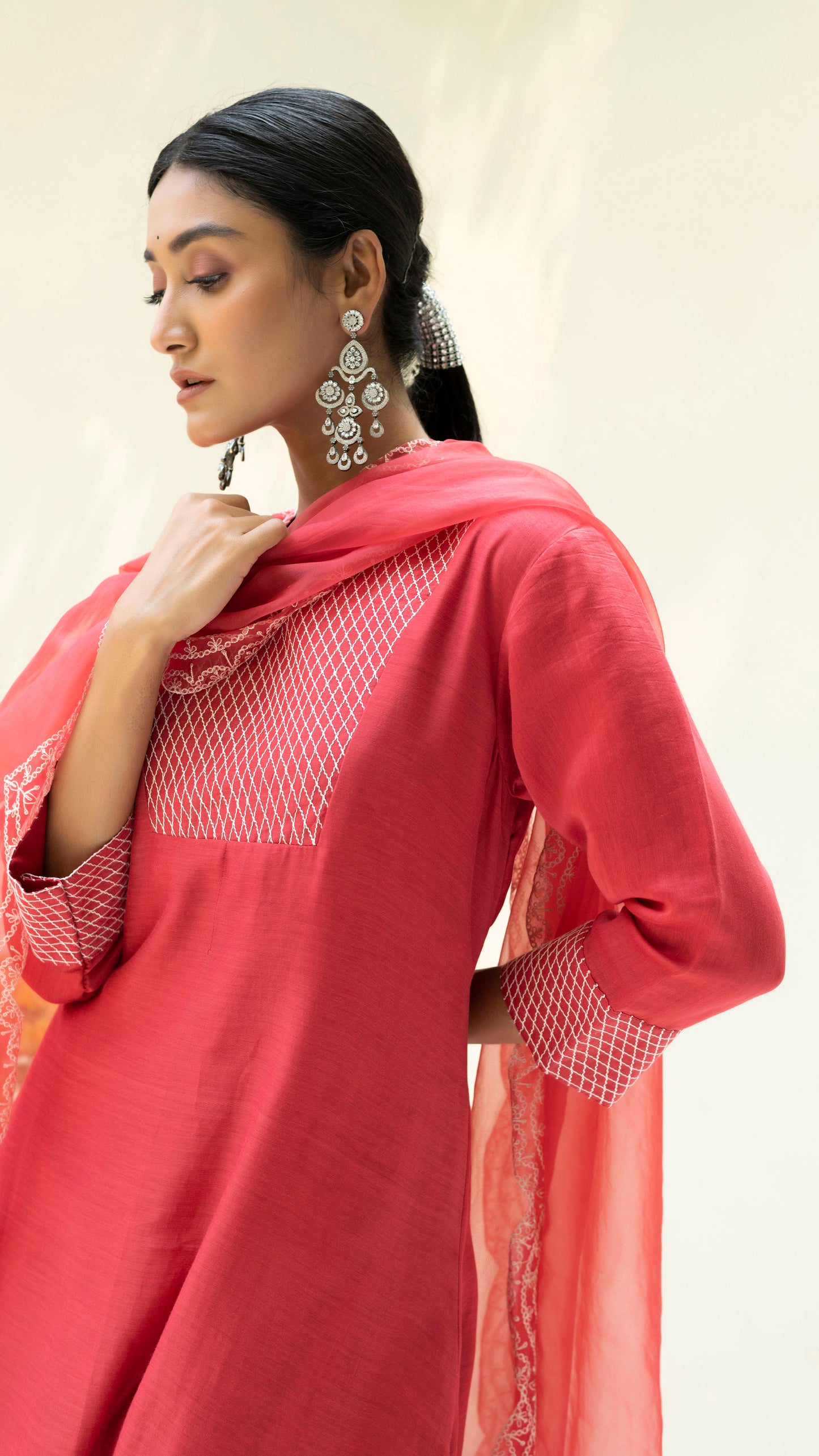 Seher Asymmetrical Kurta Set - Dusty Red