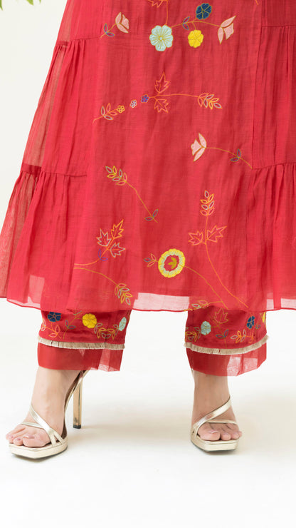 Soch Side-Gather Anarkali Set - Berry Red