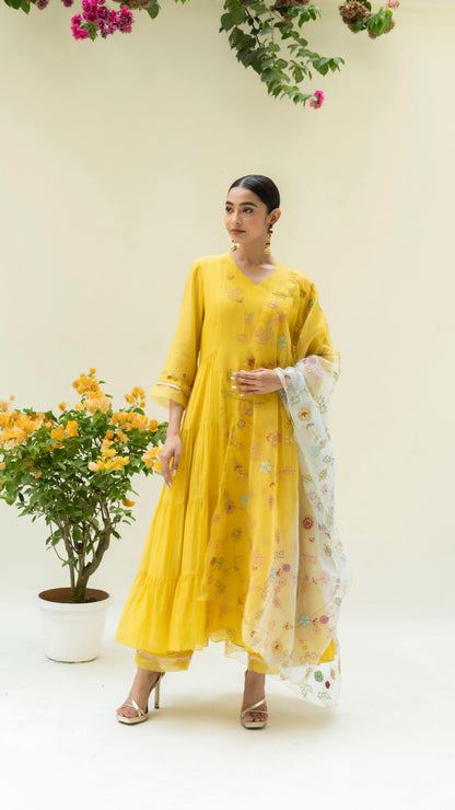 Soch Side-Gather Anarkali Set - Sunshine Yellow