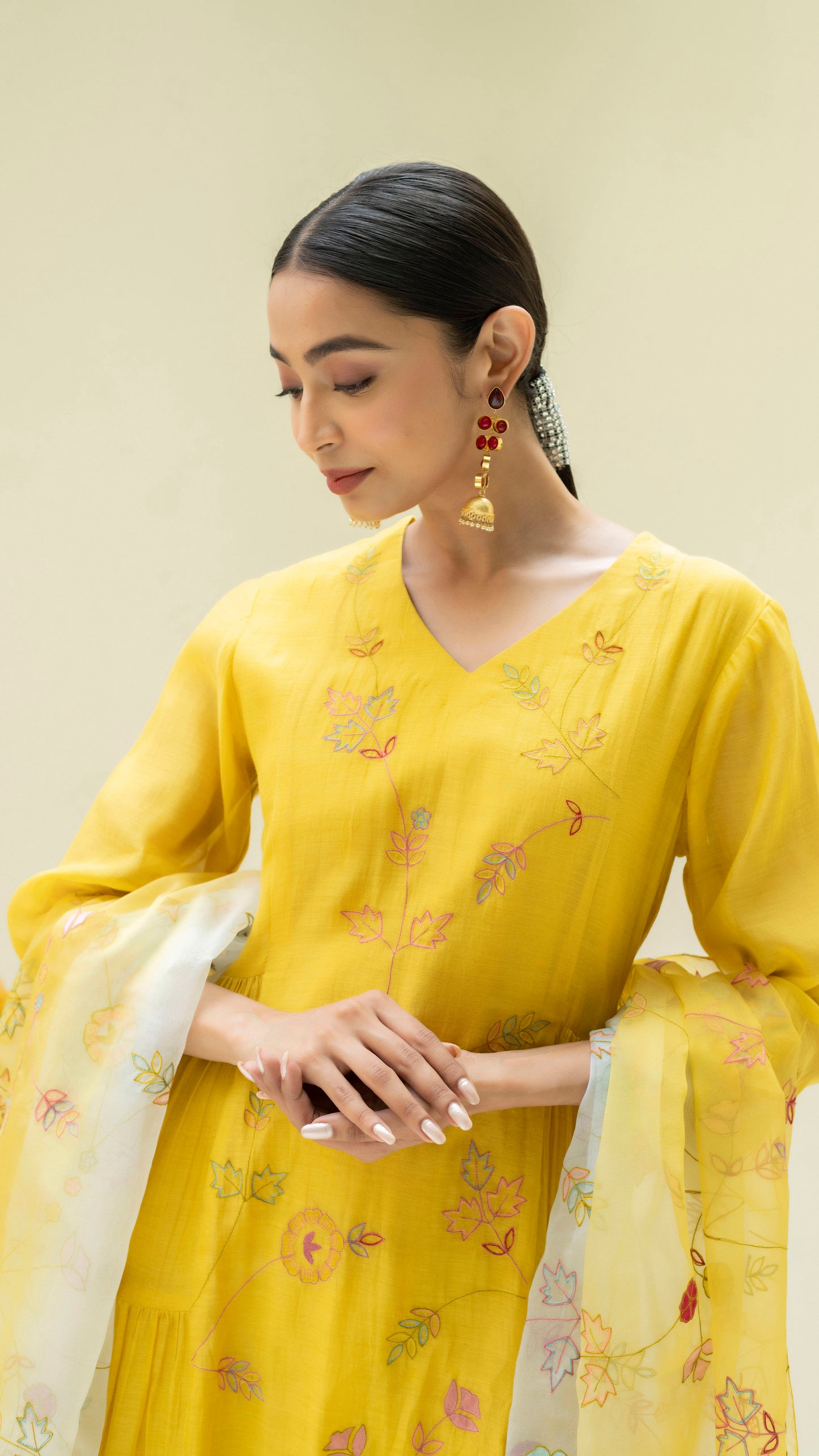 Soch Side-Gather Anarkali Set - Sunshine Yellow