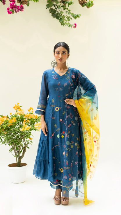 Soch Side-Gather Anarkali Set - Navy