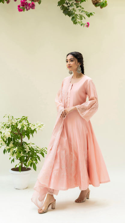 Reverse Applique Anarkali - Dusty Pink