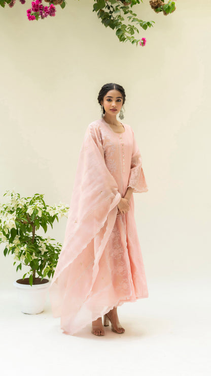 Reverse Applique Anarkali - Dusty Pink