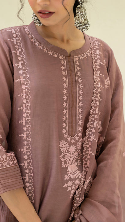 Parchhai Kurta Set - Chestnut Brown