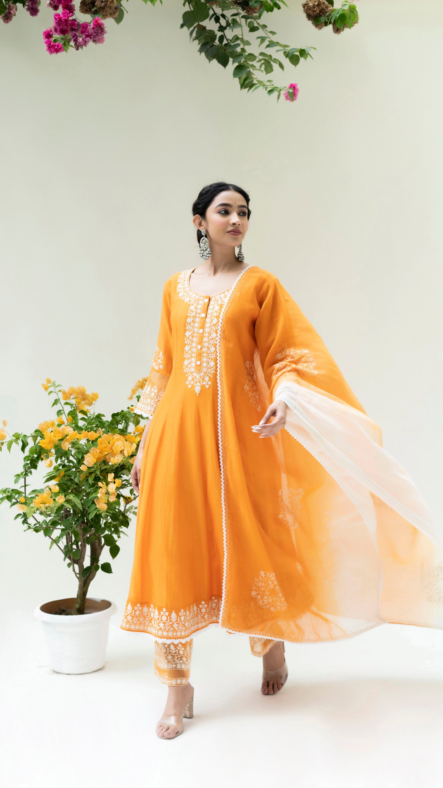 Parchhai Anarkali Set - Burnt Orange