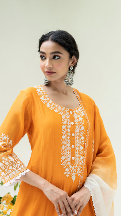Parchhai Anarkali Set - Burnt Orange