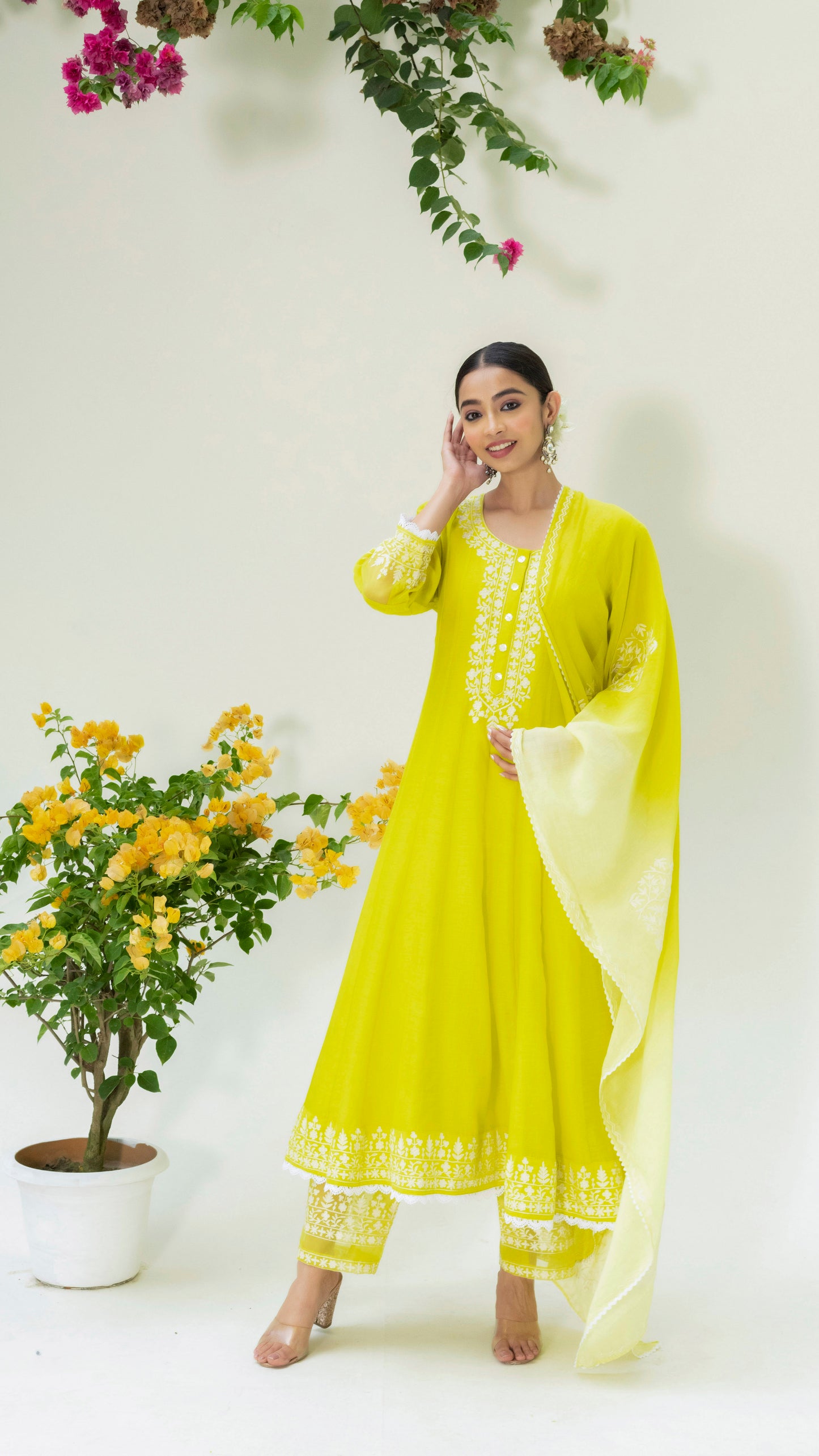 Parchhai Anarkali Set - Lime Green