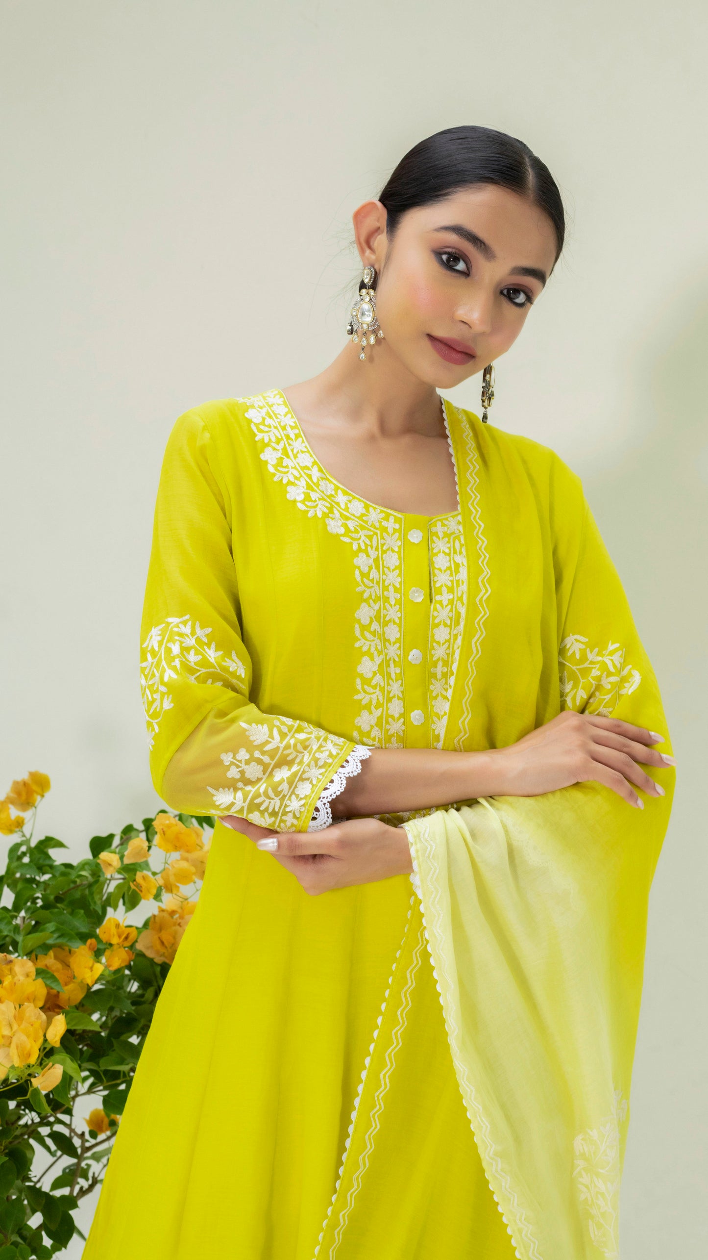 Parchhai Anarkali Set - Lime Green