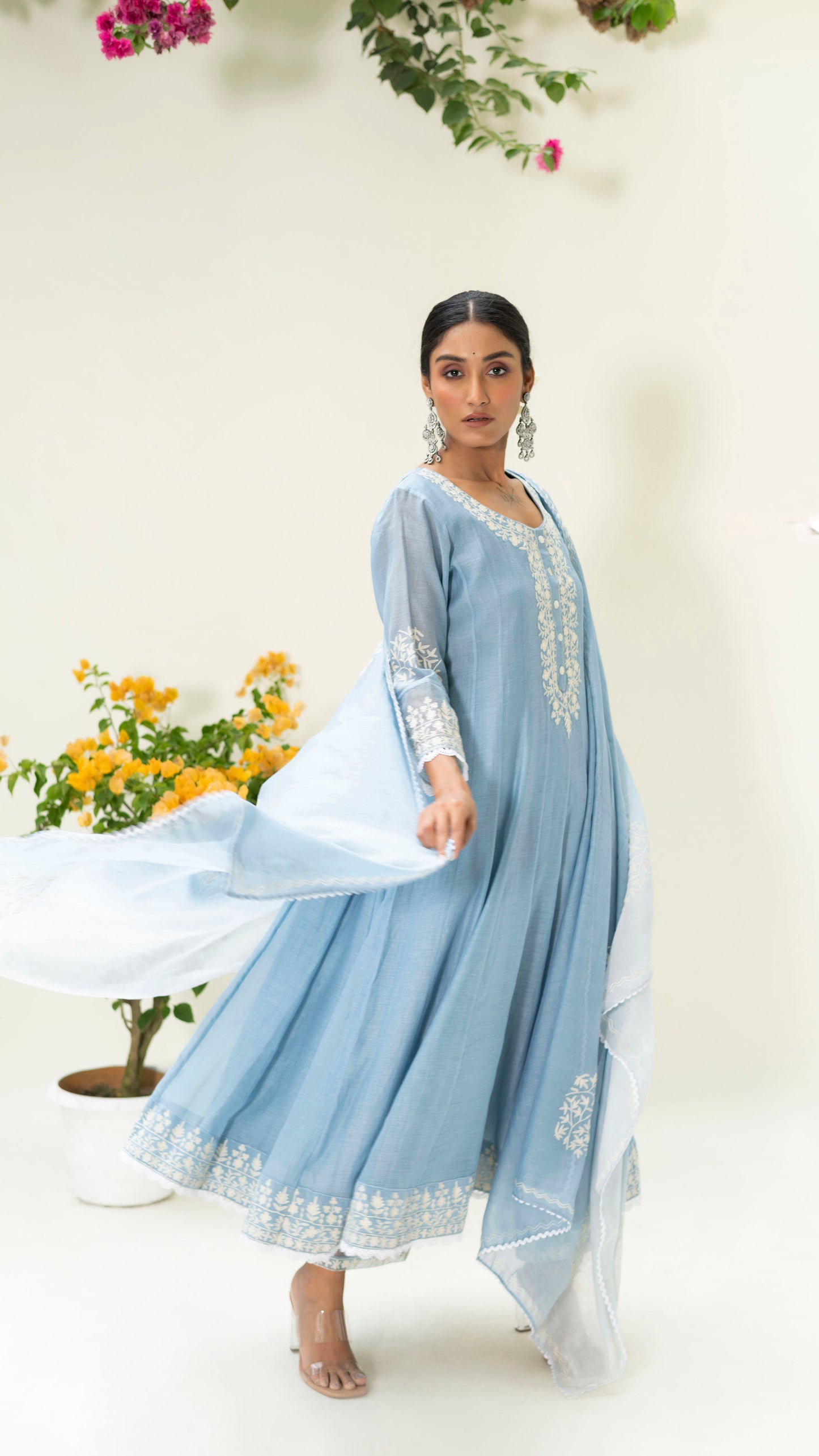 Parchhai Anarkali Set - Iceberg Blue