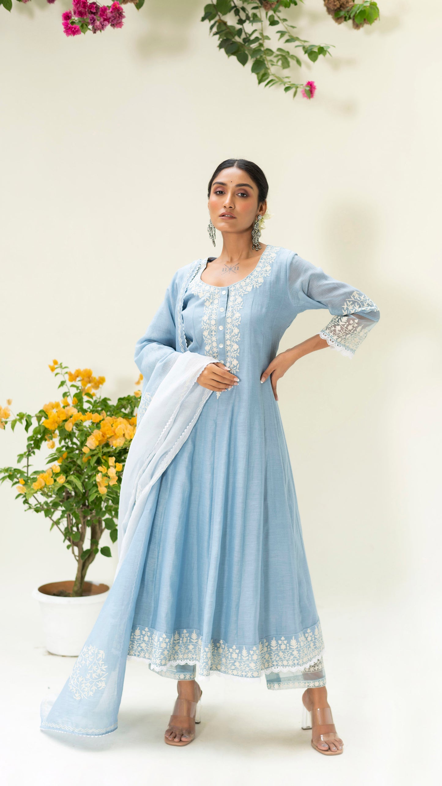 Parchhai Anarkali Set - Iceberg Blue