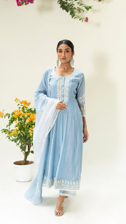 Parchhai Anarkali Set - Iceberg Blue