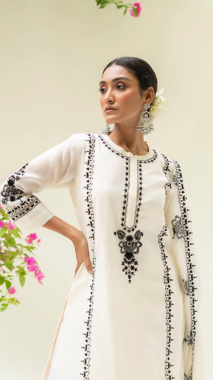 Parchhai Kurta Set - Pearl White