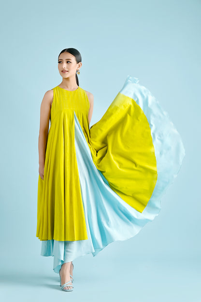 Yellow And Ice Blue Moth Dress