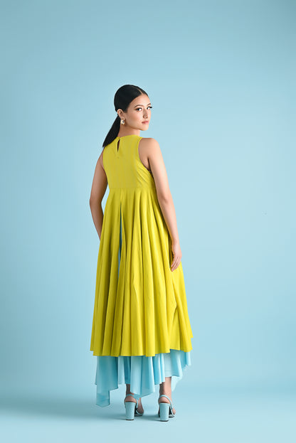 Yellow And Ice Blue Moth Dress