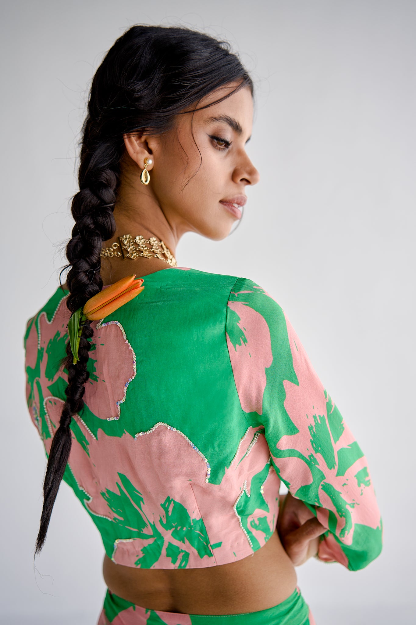 Green Print Lehenga