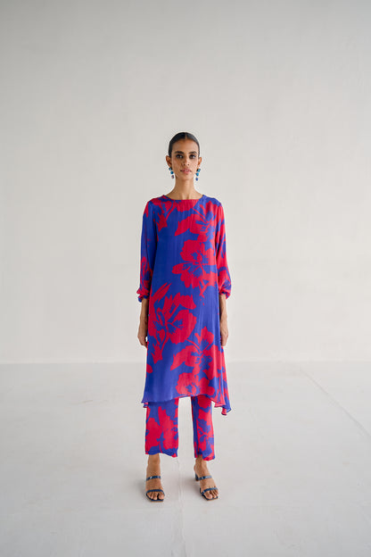 Blue Print A Line Kurta Pants