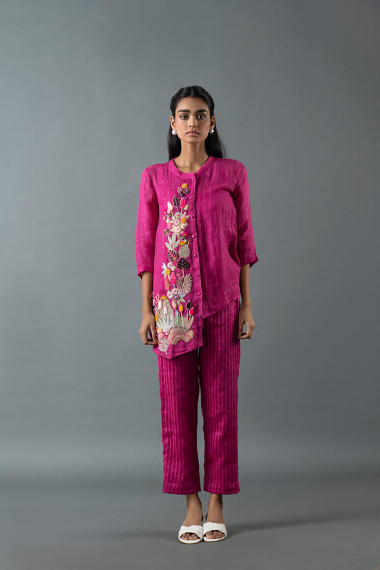 Magenta Asymmetric Ensemble Kurta Sets