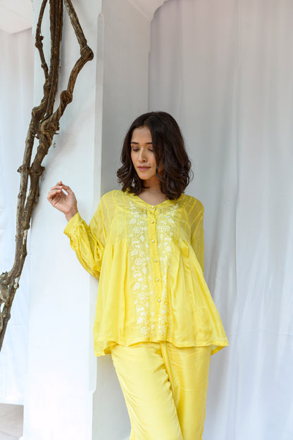 Tully Yellow Pleated Top