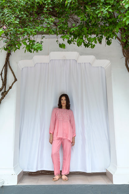 Paige Pink Top With Embroidered Yoke