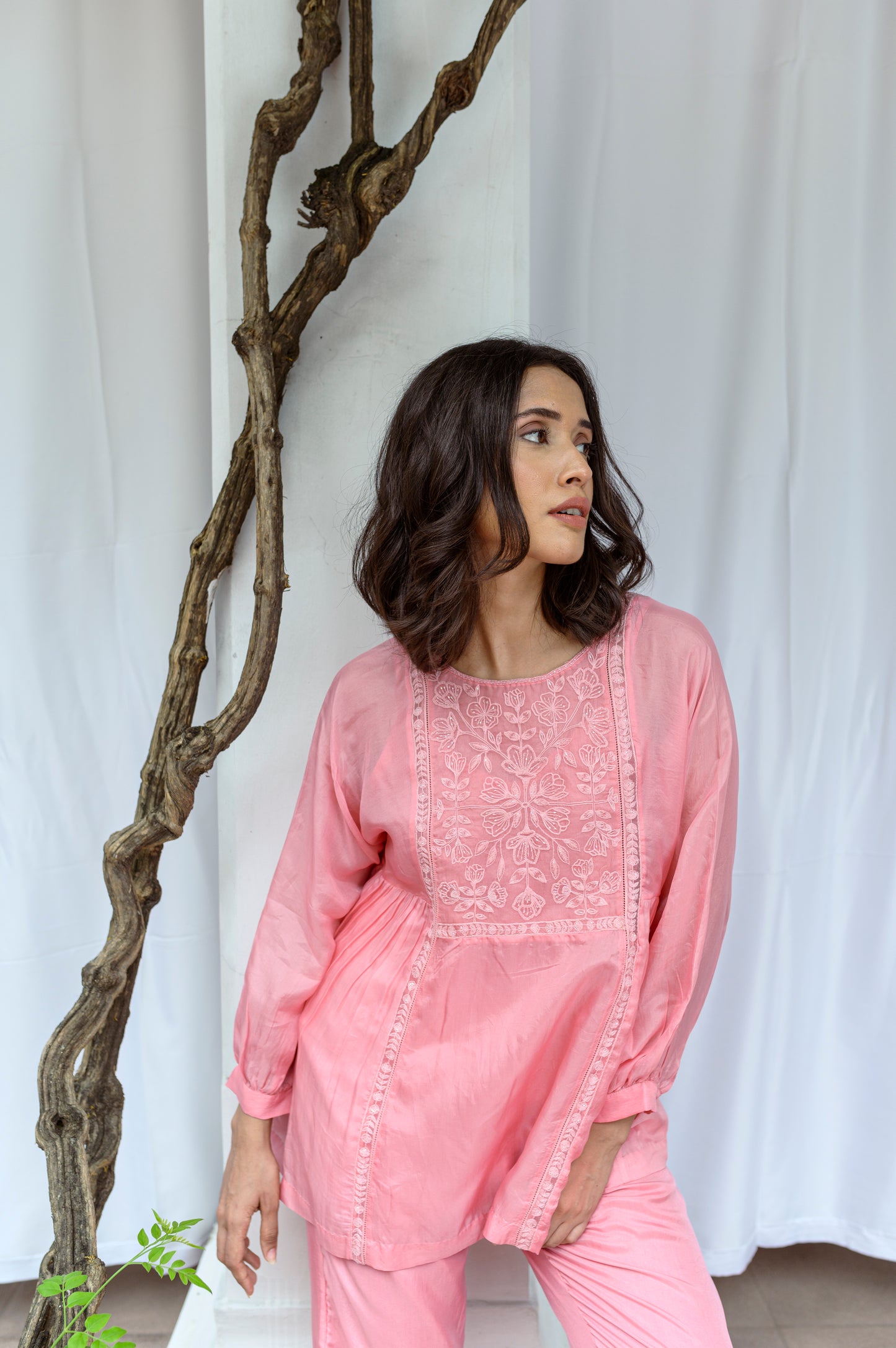 Paige Pink Top With Embroidered Yoke