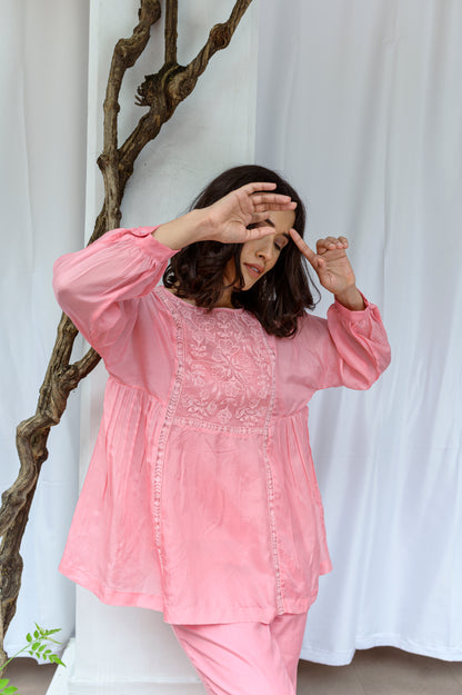 Paige Pink Top With Embroidered Yoke