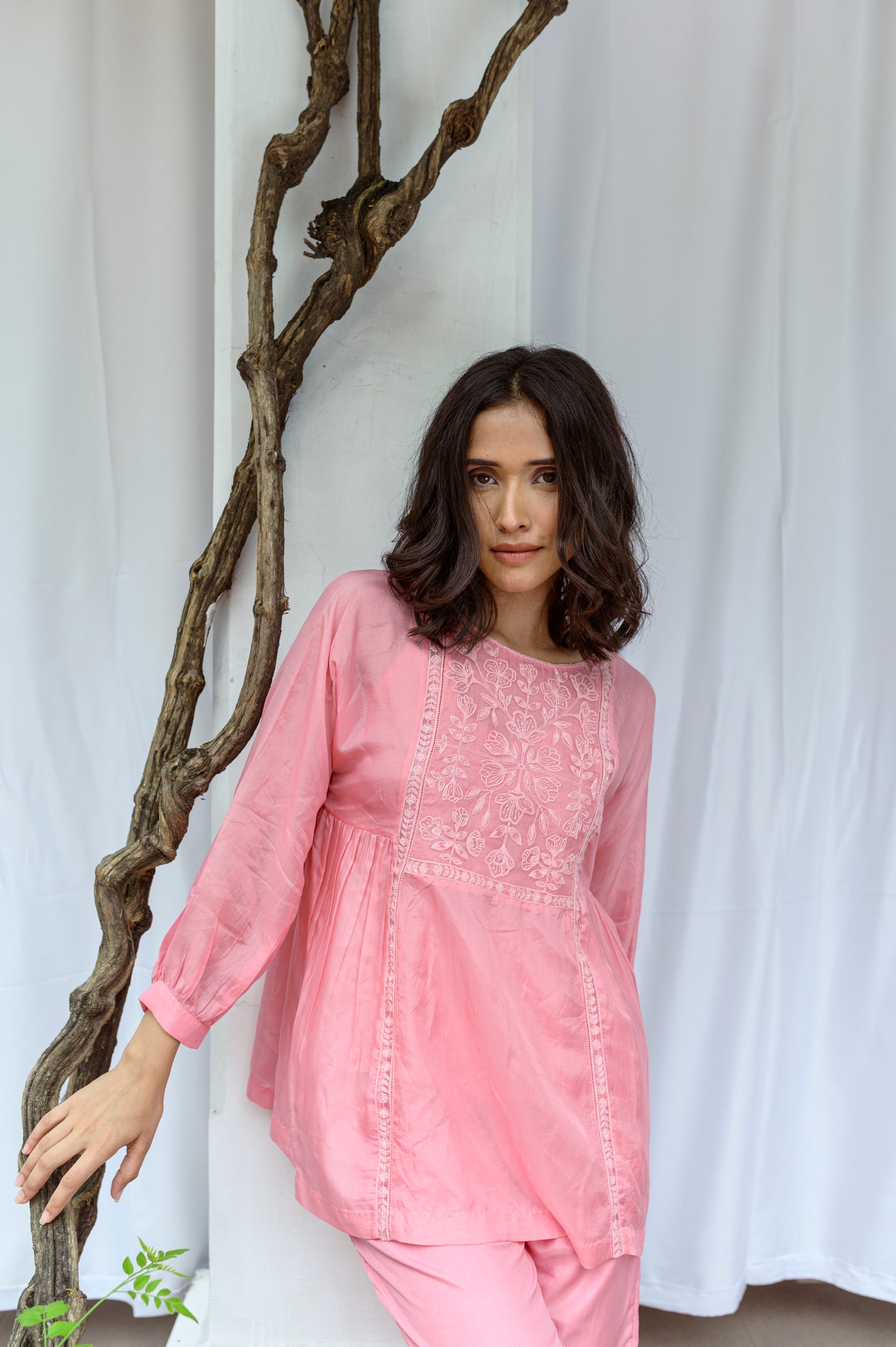 Paige Pink Top With Embroidered Yoke