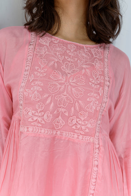 Paige Pink Top With Embroidered Yoke