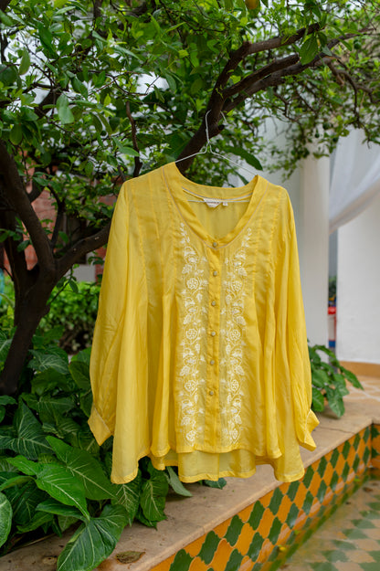 Tully Yellow Pleated Top