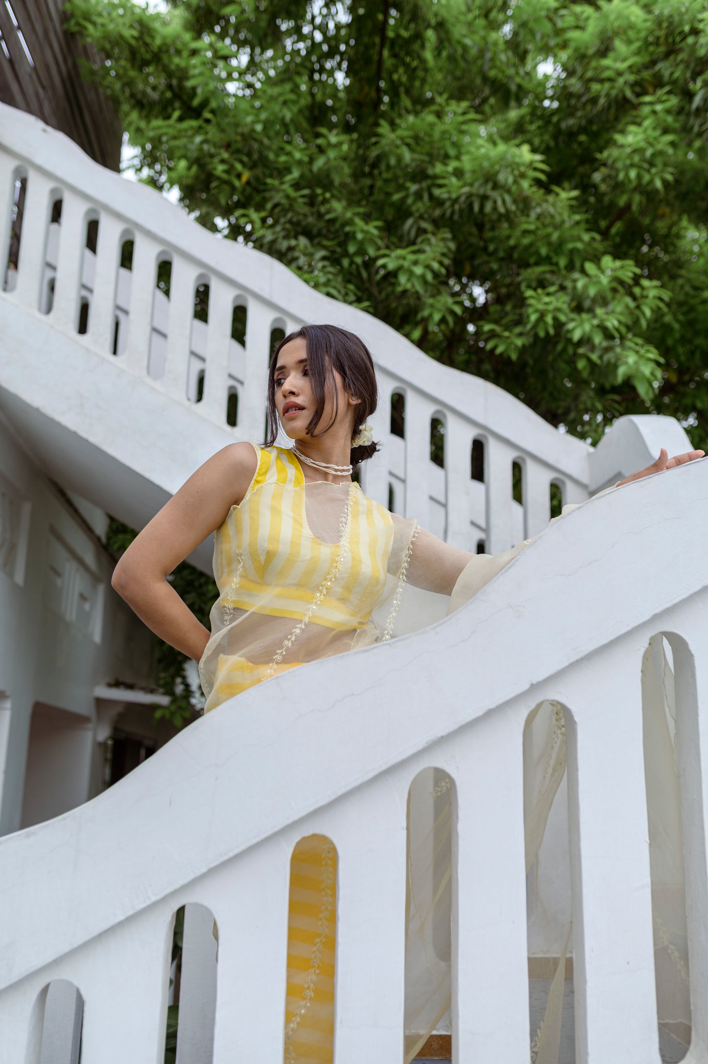 Yellow Striper Saree