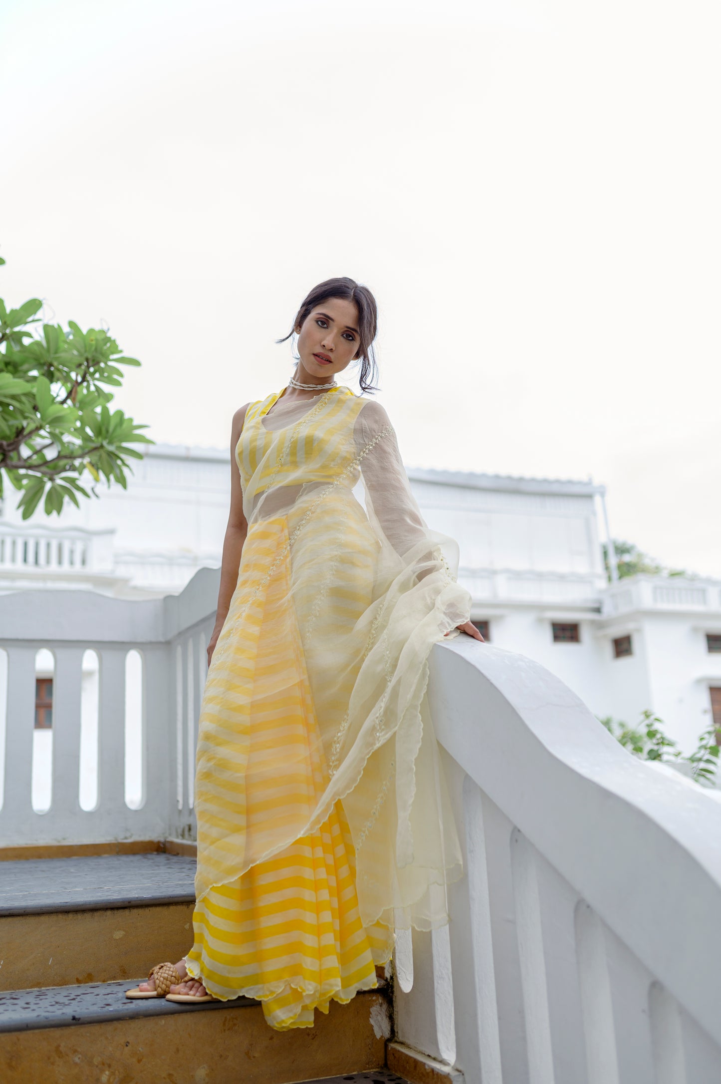 Yellow Striper Saree