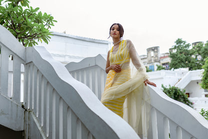 Yellow Striper Saree