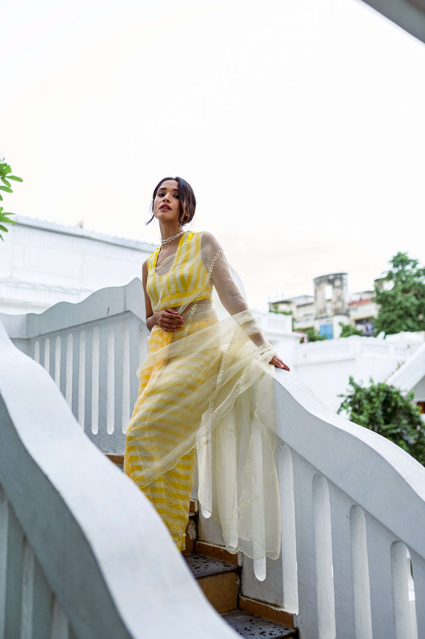 Yellow Striper Saree