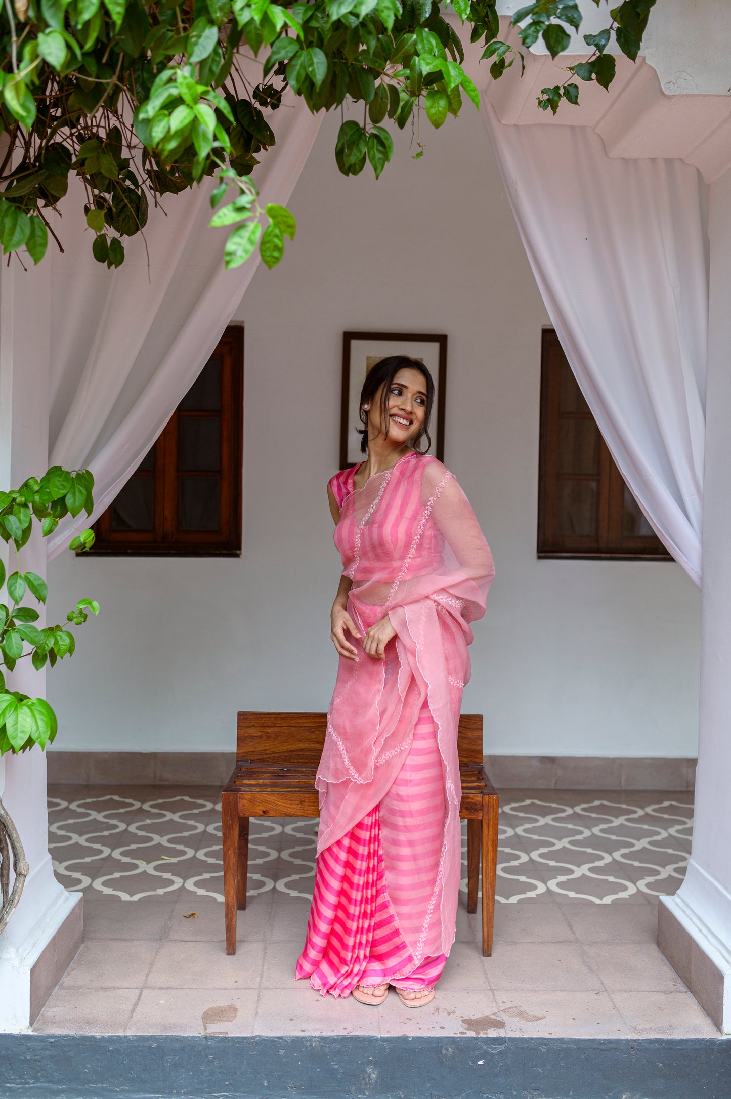 Pink Striper Saree