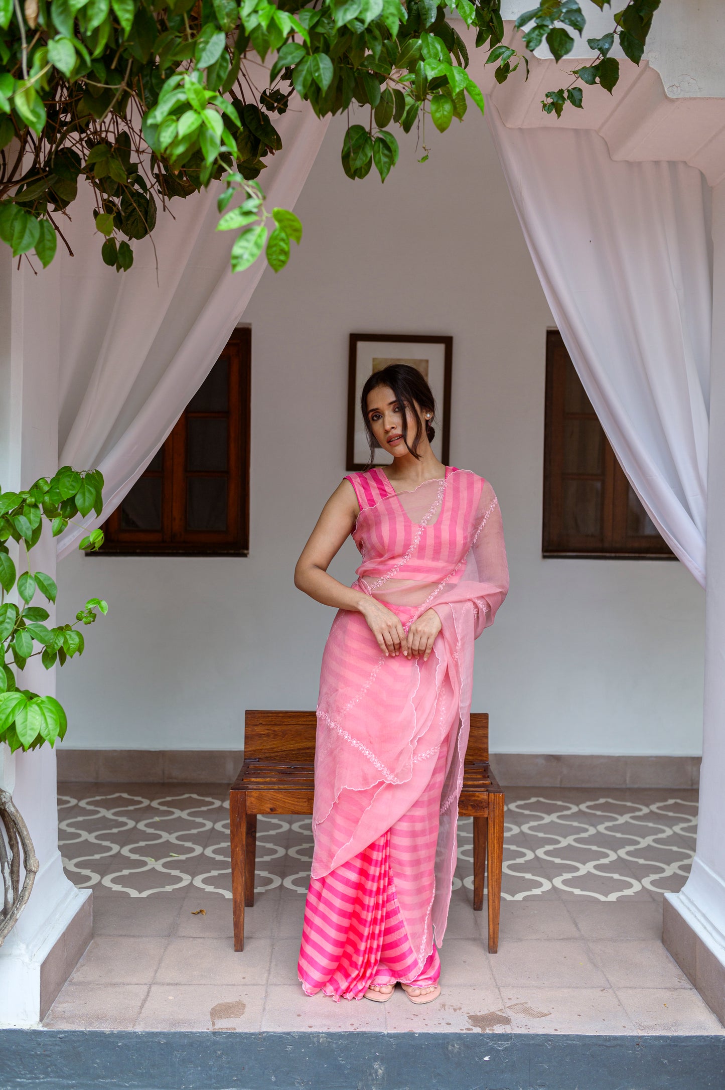 Pink Striper Saree