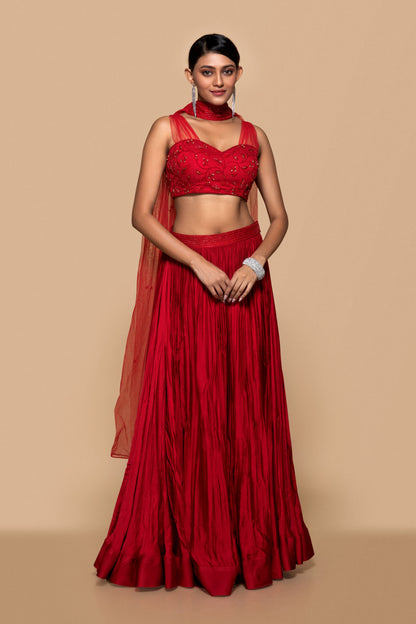 Red Lehenga Set With Choker Dupatta